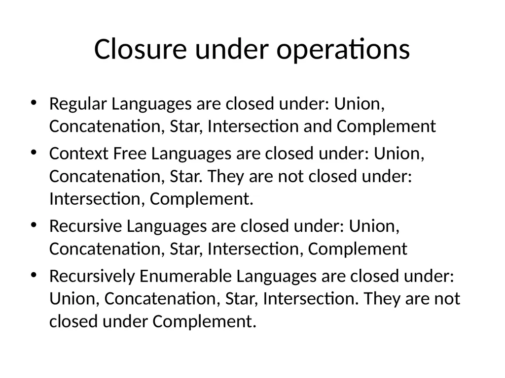 Chomsky Hierarchy Language Operations and - slide 8 of 10