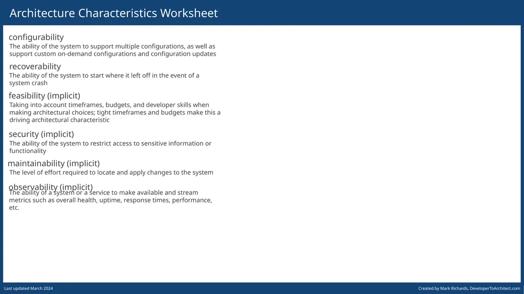 Architecture Characteristics Worksheet Created by - slide 3 of 3