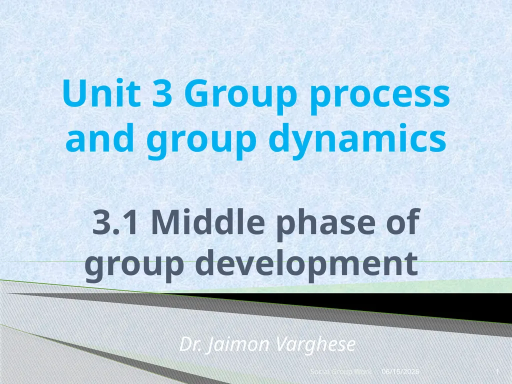 Unit 3 Group process and group dynamics 3.1 Middle - slide 1 of 6