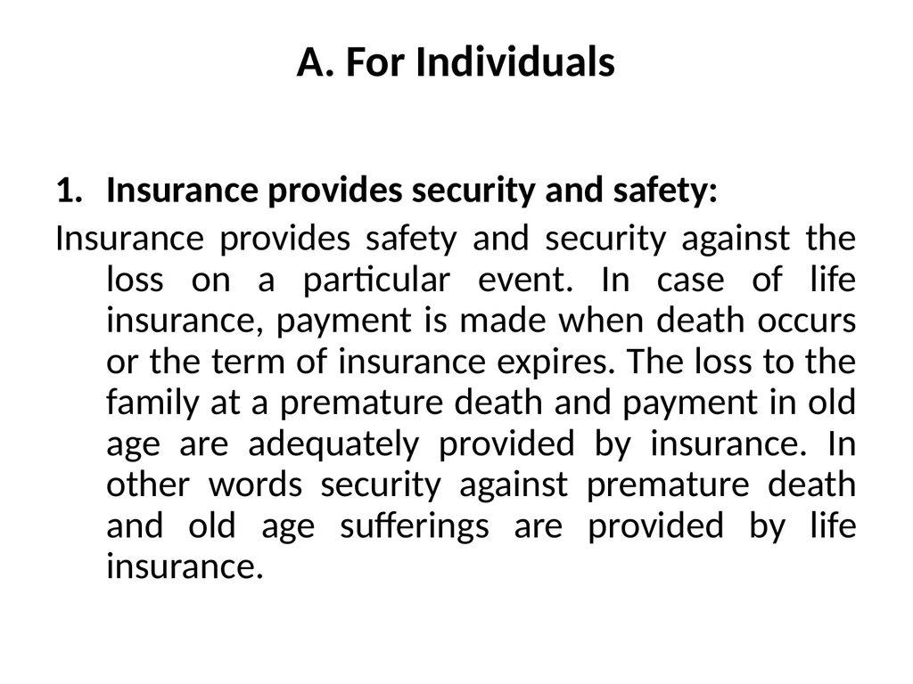 Role and Importance of Insurance A. For - slide 2 of 13
