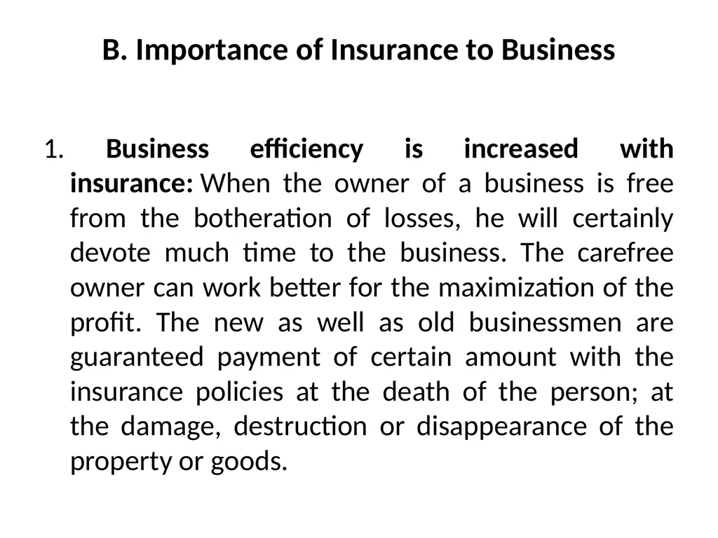 Role and Importance of Insurance A. For - slide 8 of 13