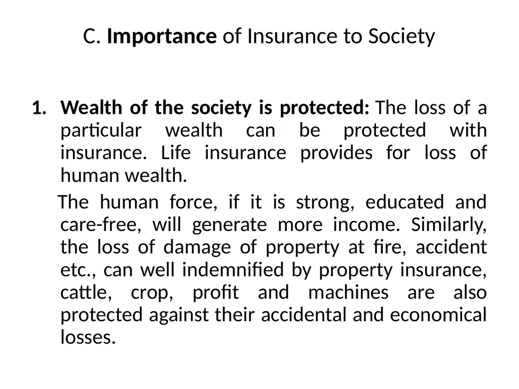 Role and Importance of Insurance A. For - slide 12 of 13