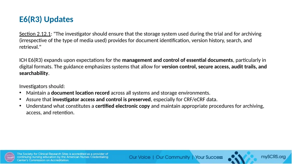 SCRS Site Management Module E6(R2) and (R3) Update - slide 3 of 4