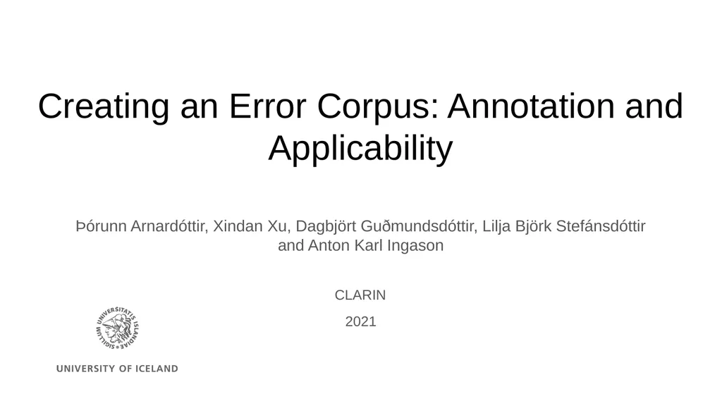 Creating an Error Corpus: Annotation and - slide 1 of 7