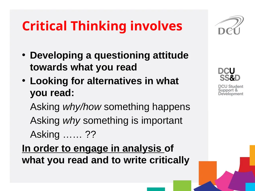 DCU Student Learning Critical Writing for MA - slide 3 of 20