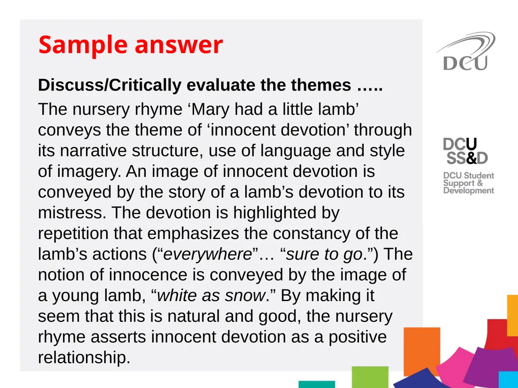DCU Student Learning Critical Writing for MA - slide 13 of 20