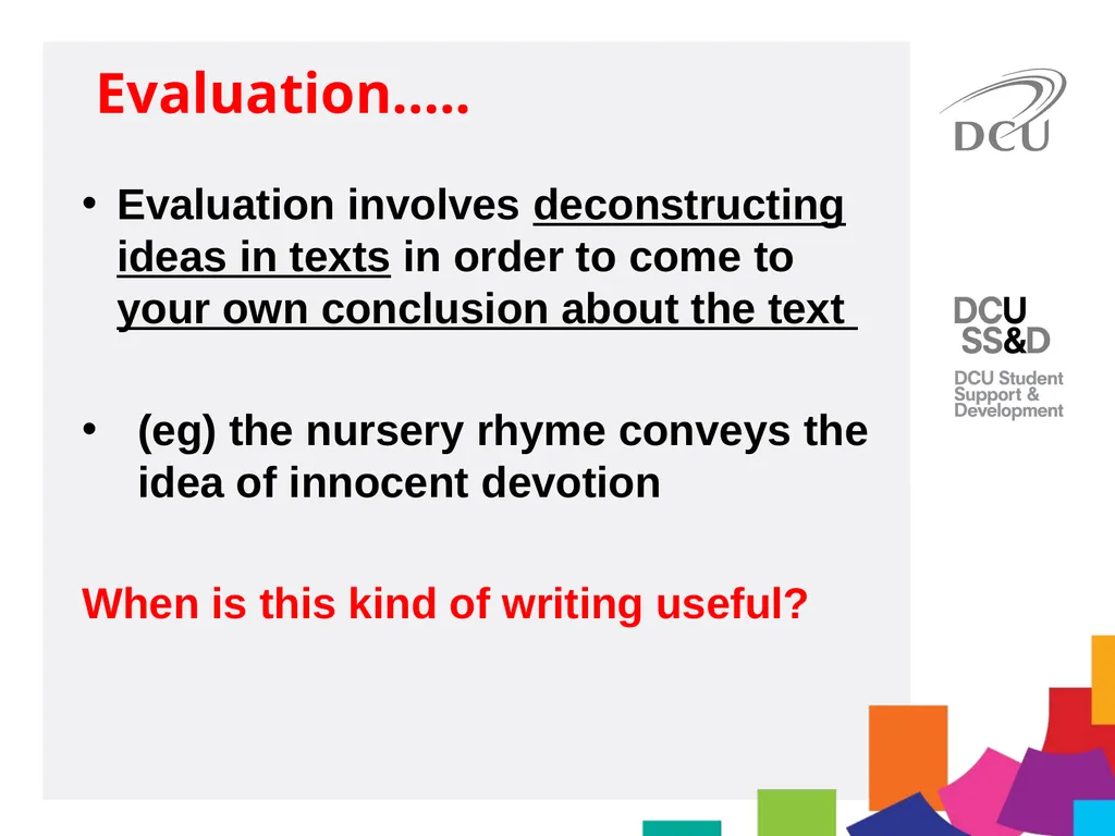 DCU Student Learning Critical Writing for MA - slide 12 of 20