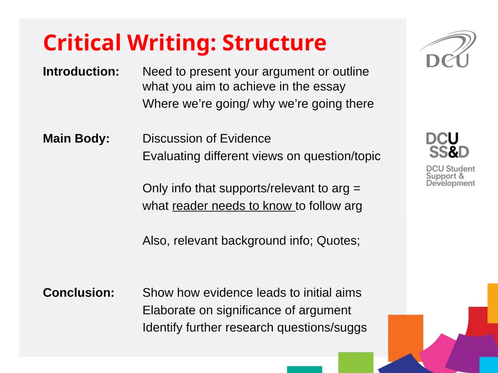 DCU Student Learning Critical Writing for MA - slide 16 of 20