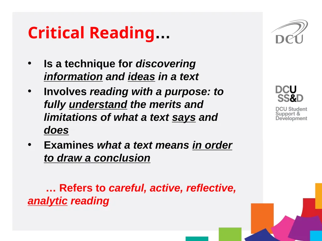 DCU Student Learning Critical Writing for MA - slide 8 of 20