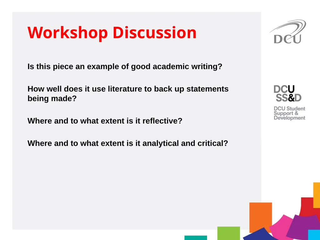 DCU Student Learning Critical Writing for MA - slide 20 of 20