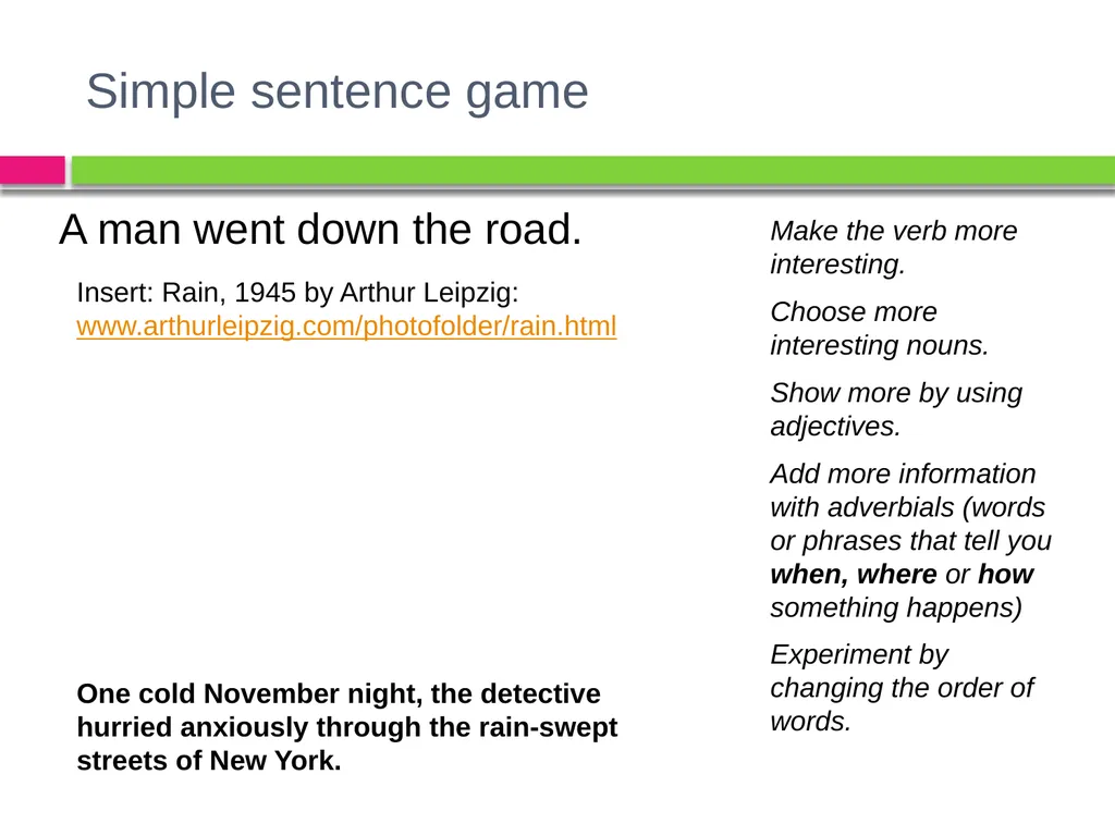 SENTENCE BUILDING Using sentences to interest and - slide 5 of 14