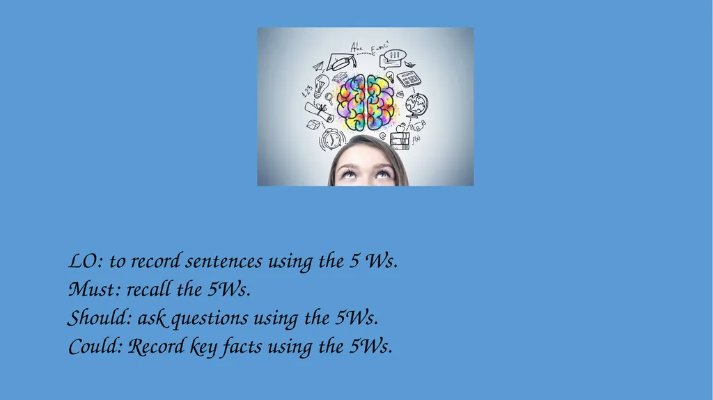 LO: to record sentences using the 5 Ws. Must: