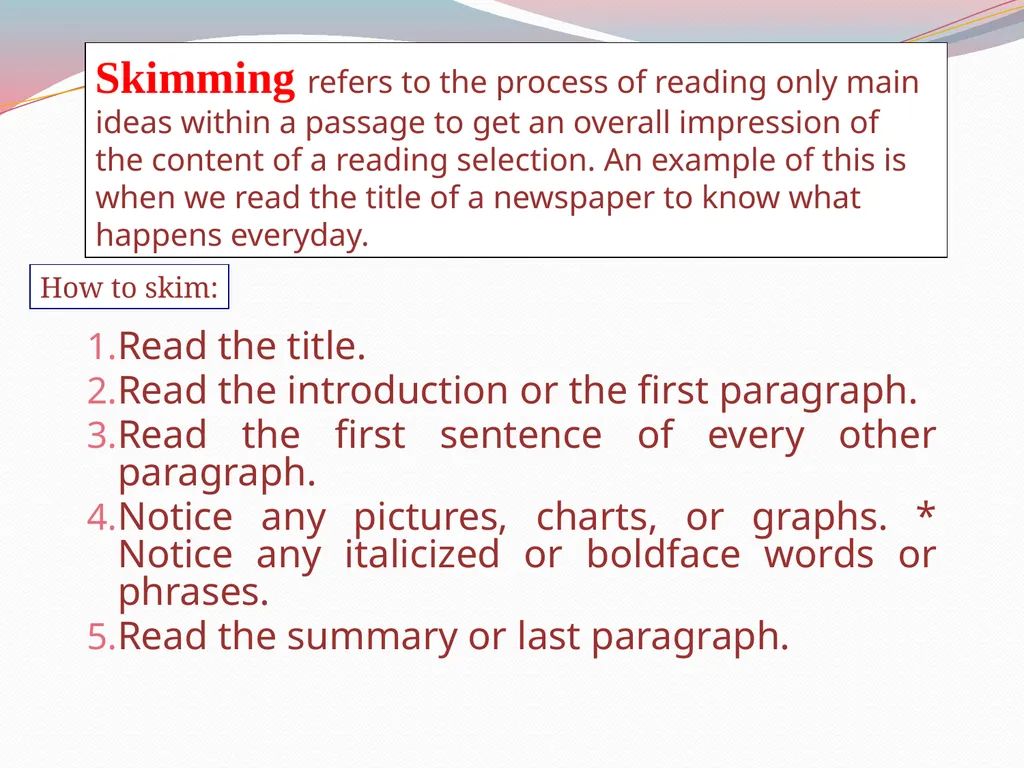 Ways we read… skimming extensive intensive - slide 7 of 13