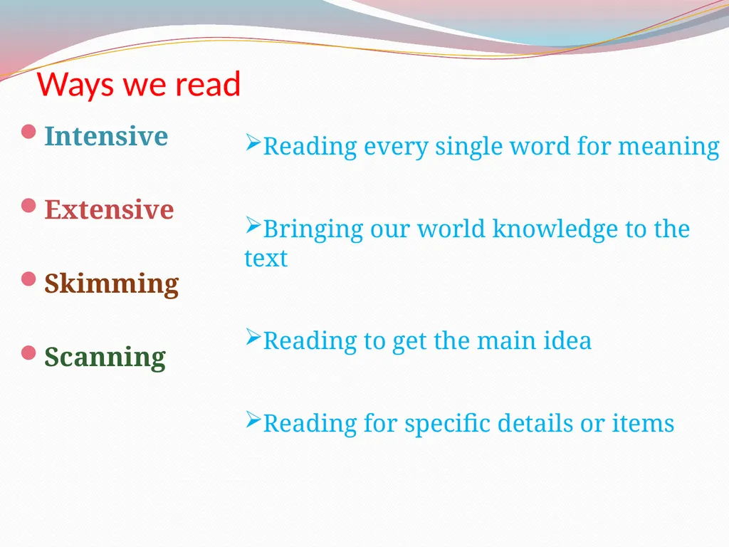 Ways we read… skimming extensive intensive - slide 6 of 13