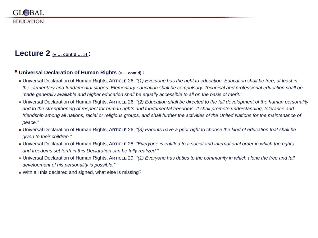 GKAS 3412 6 cr. Human Rights, Global Ethos and the - slide 26 of 42