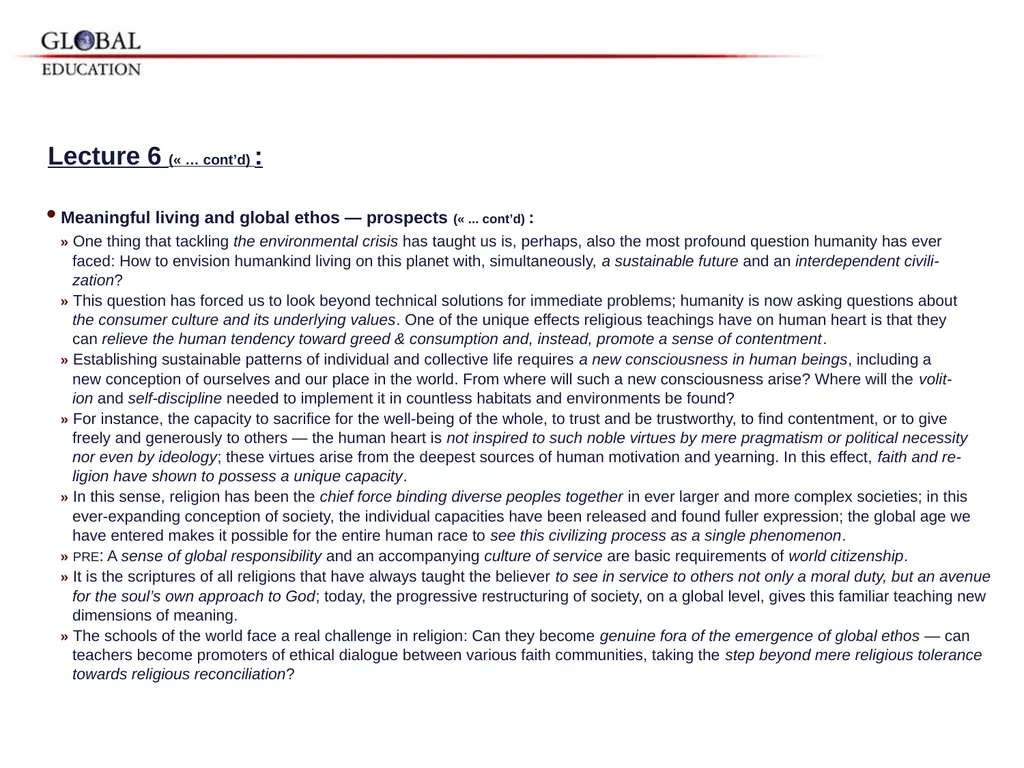 GKAS 3412 6 cr. Human Rights, Global Ethos and the - slide 41 of 42