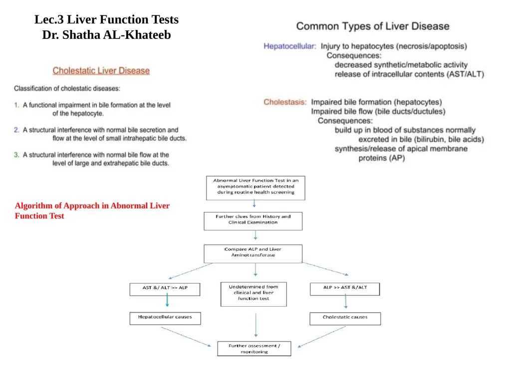 Lec.3 Liver Function Tests Dr. Shatha AL-Khateeb