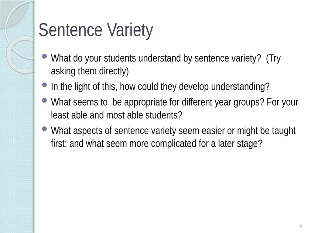 Sentence Variety 1 Sentence Variety Students’ (and - slide 9 of 14