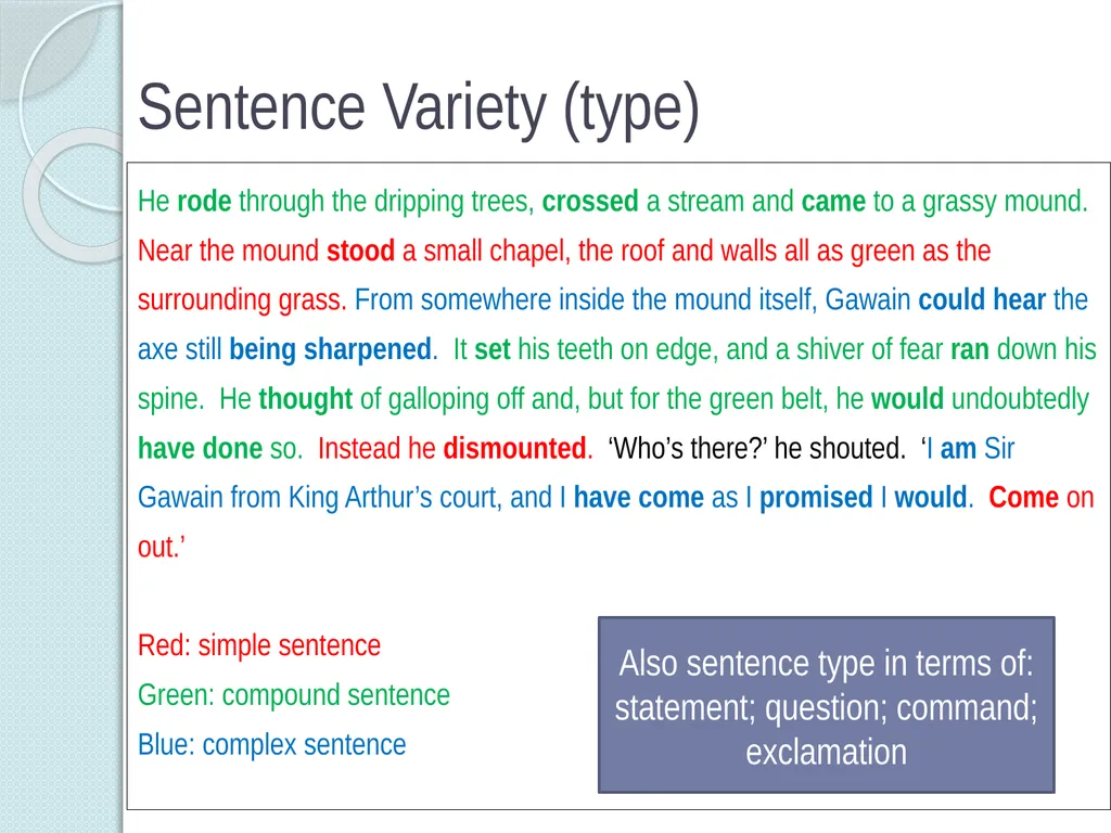 Sentence Variety 1 Sentence Variety Students’ (and - slide 11 of 14