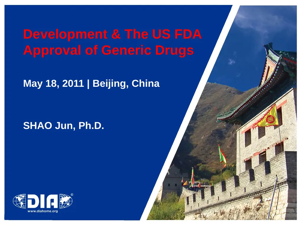 Development & The US FDA Approval of Generic Drugs - slide 1 of 35