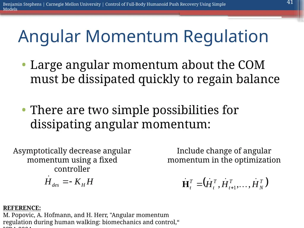 Control of Full Body Humanoid Push Recovery Using - slide 41 of 64