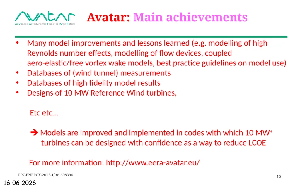 AVATAR project Advanced Aerodynamic Tools for - slide 13 of 16