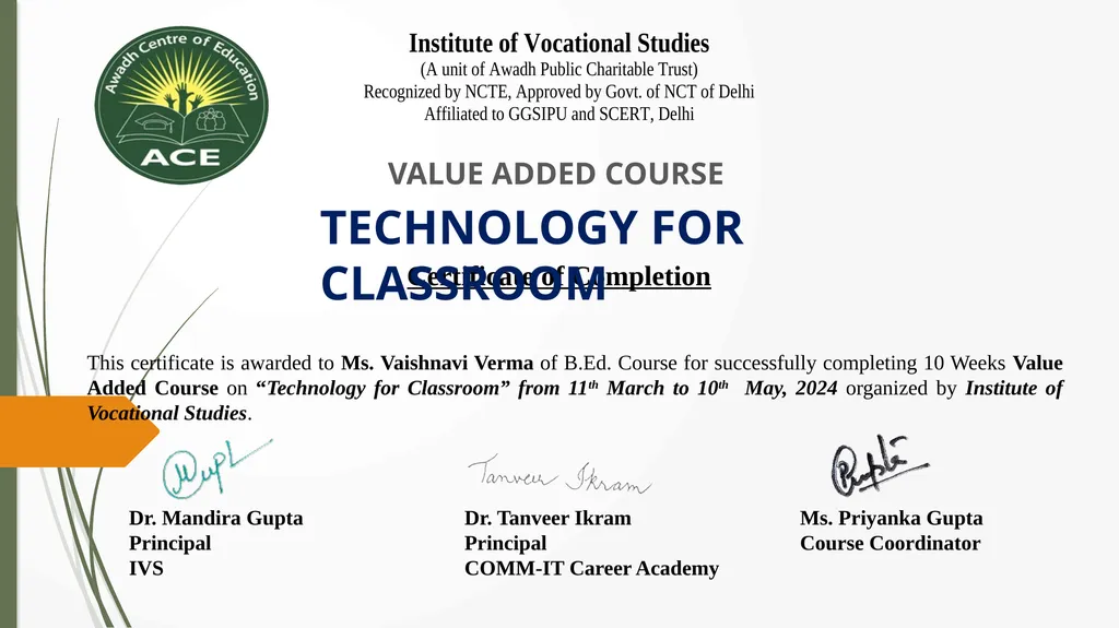 VALUE ADDED COURSE Certificate of Completion This - slide 2 of 24