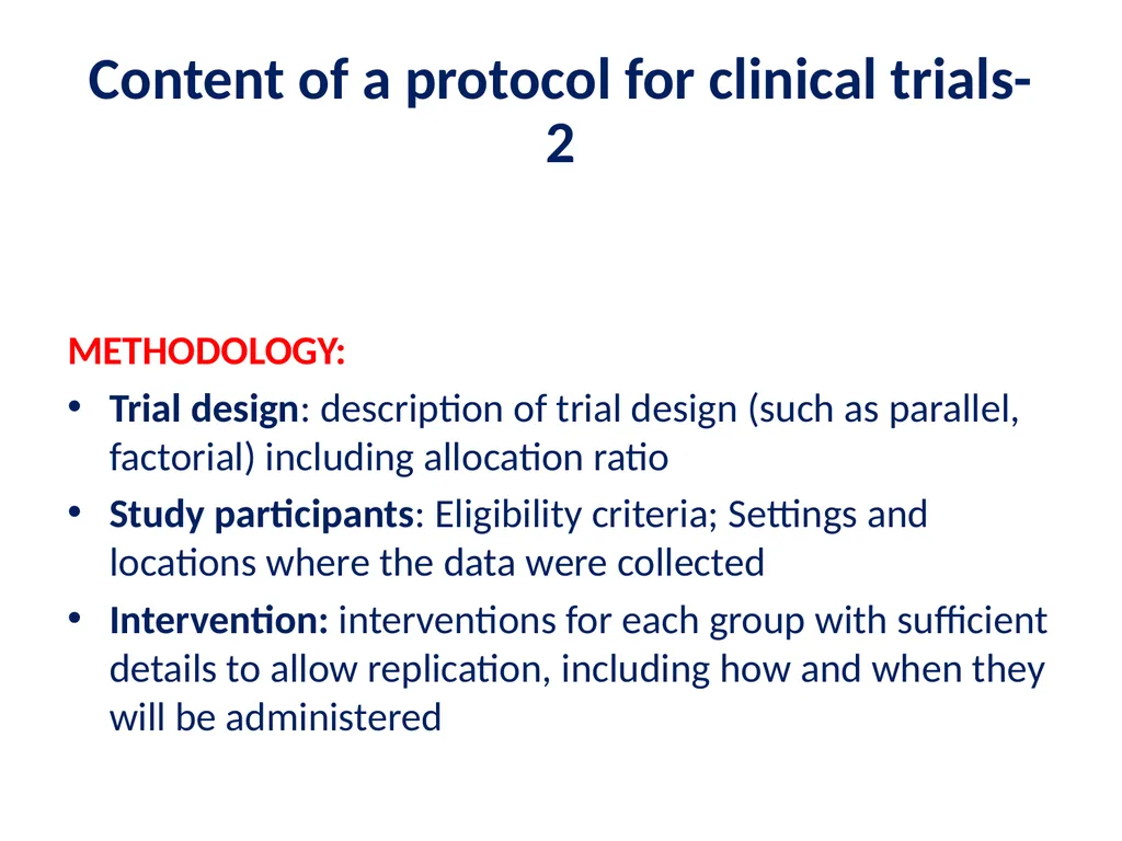 Elements of a clinical trial research protocol - slide 5 of 25