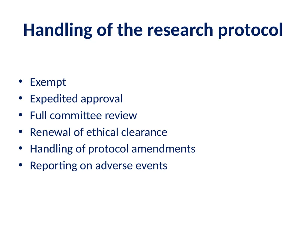Elements of a clinical trial research protocol - slide 19 of 25