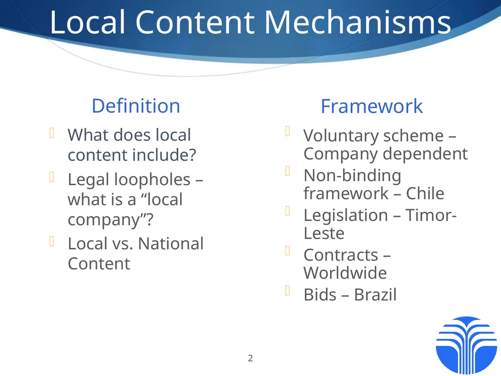 Local Content Policies Design and Implementation - slide 2 of 6