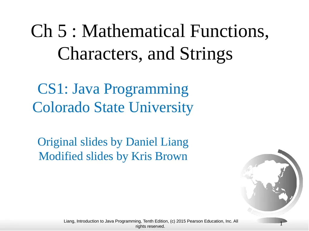 1 Ch 5 : Mathematical Functions, Characters, and - slide 1 of 31