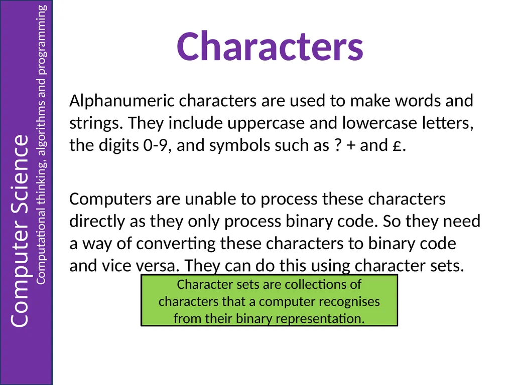 Representing Characters 2.6 – Representing Data - slide 2 of 12