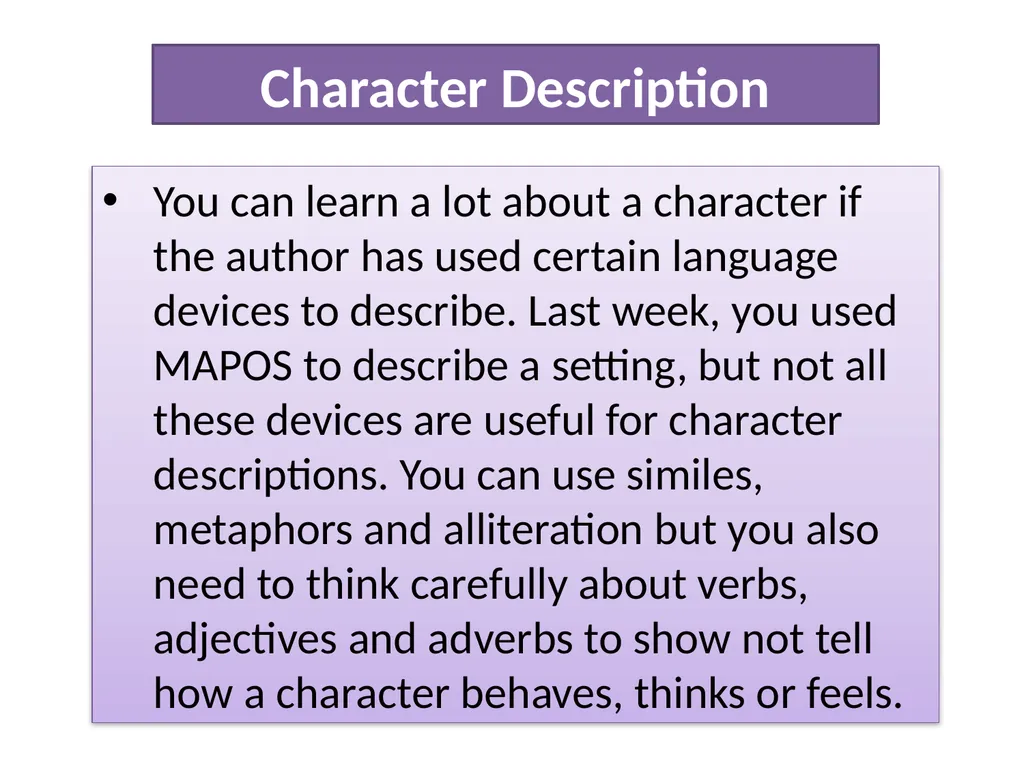 Character Description Character Description You - slide 2 of 11