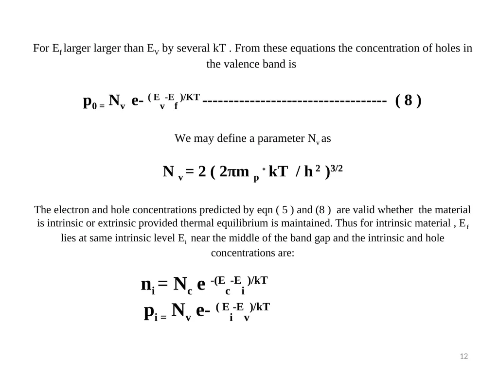 Lecture 5 Electron and Hole concentration at - slide 12 of 14