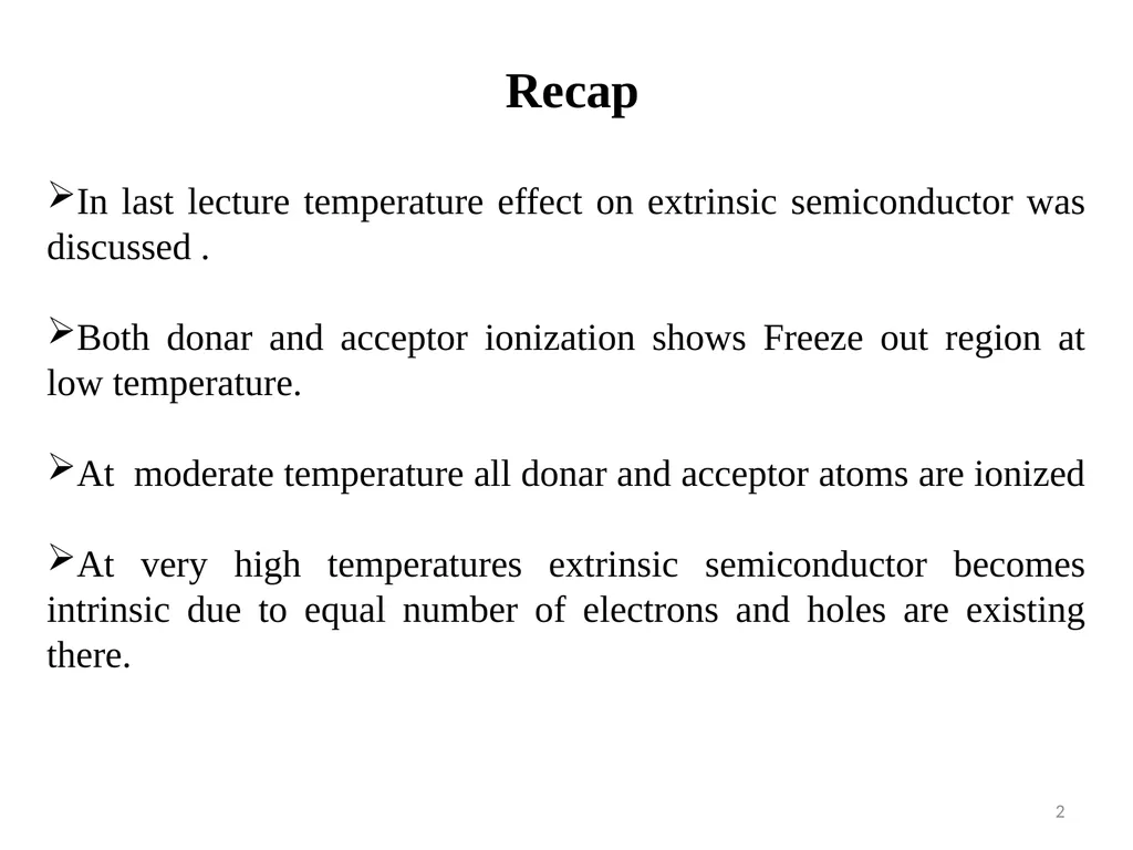 Lecture 5 Electron and Hole concentration at - slide 2 of 14