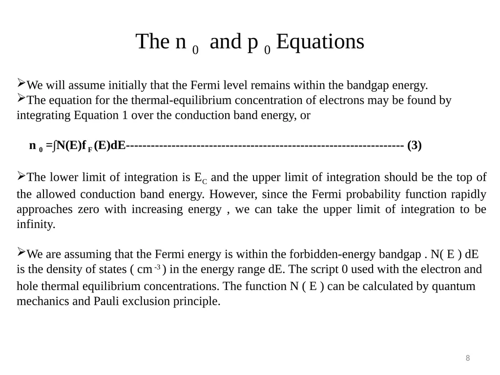 Lecture 5 Electron and Hole concentration at - slide 8 of 14