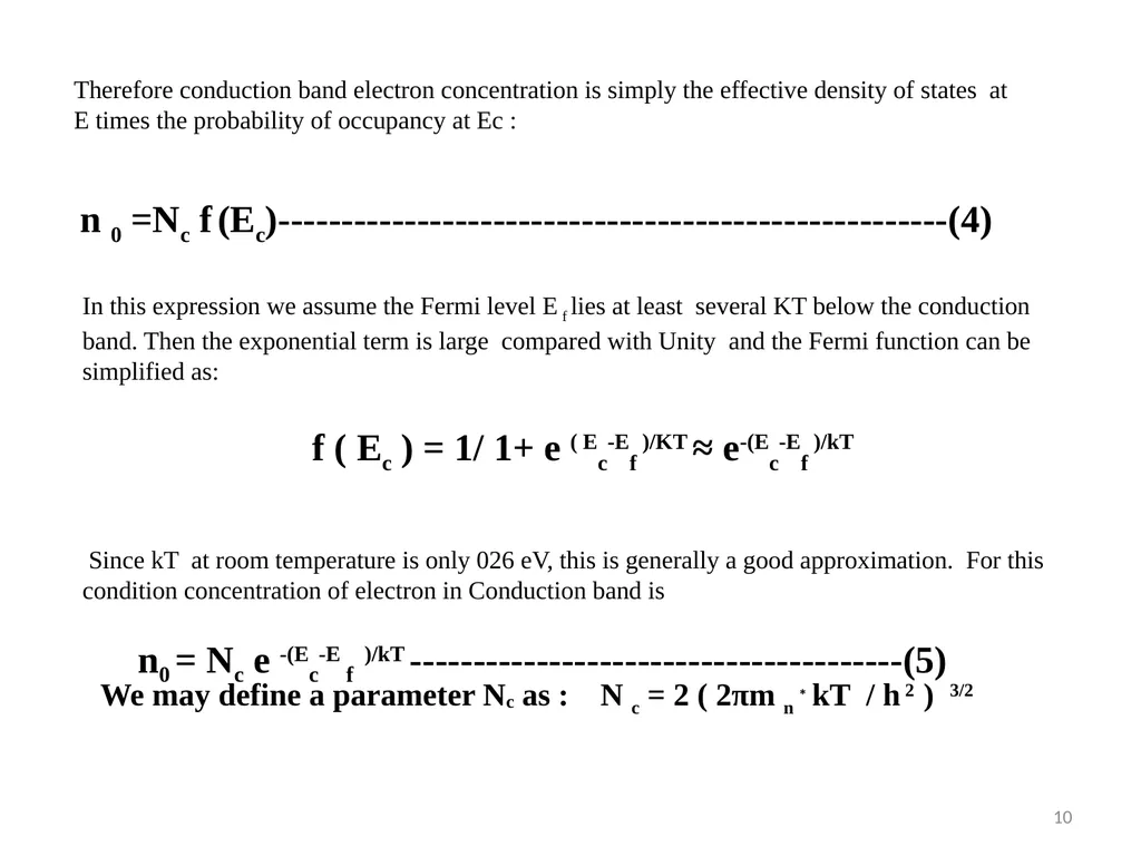 Lecture 5 Electron and Hole concentration at - slide 10 of 14