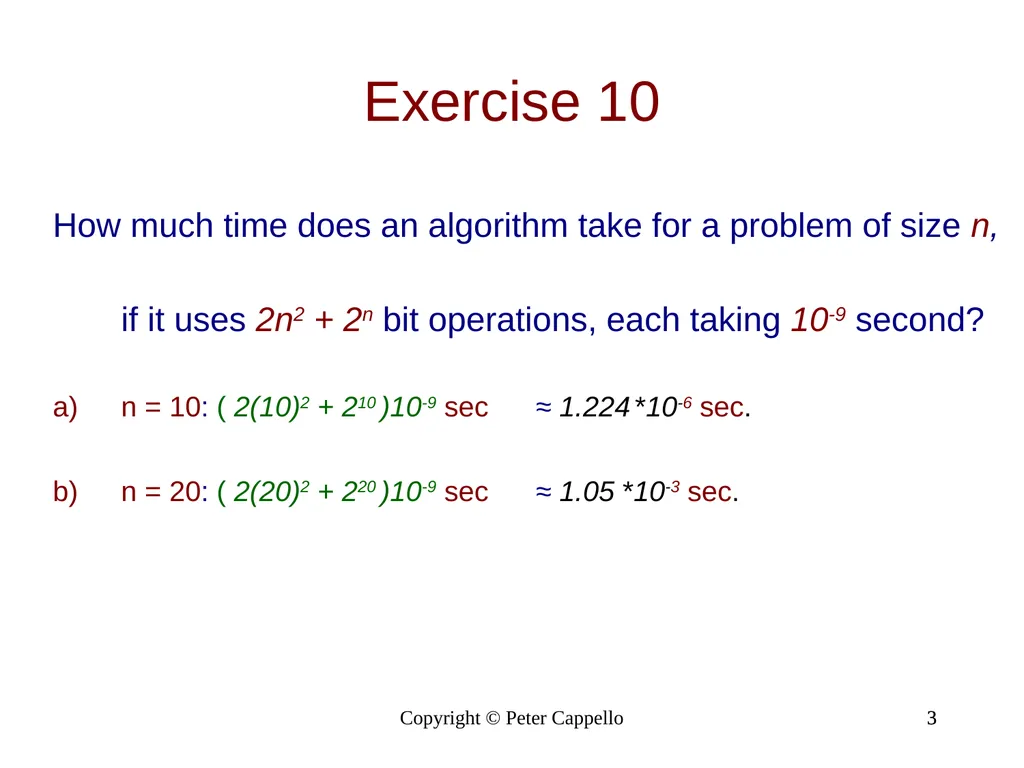 The Complexity of Algorithms: Selected Exercises - slide 3 of 13