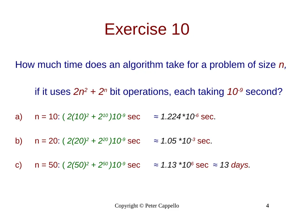 The Complexity of Algorithms: Selected Exercises - slide 4 of 13