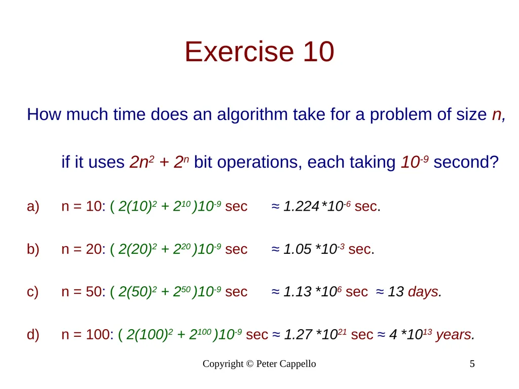 The Complexity of Algorithms: Selected Exercises - slide 5 of 13