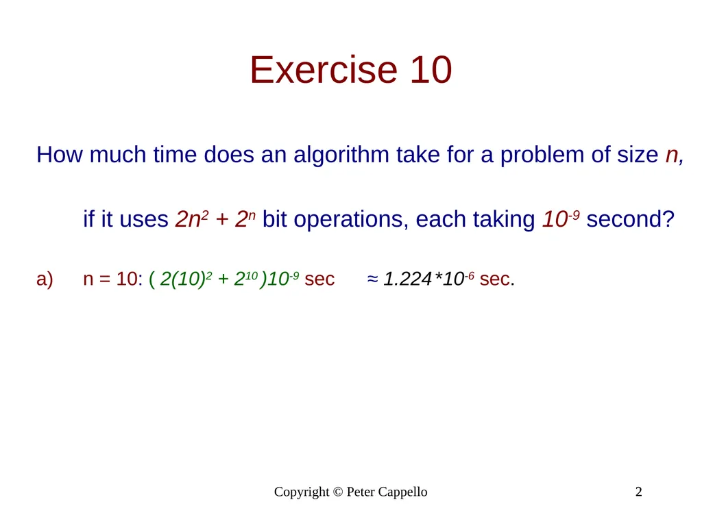 The Complexity of Algorithms: Selected Exercises - slide 2 of 13