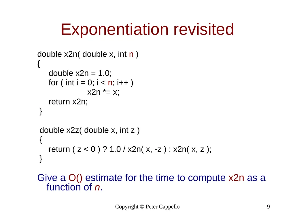 The Complexity of Algorithms: Selected Exercises - slide 9 of 13