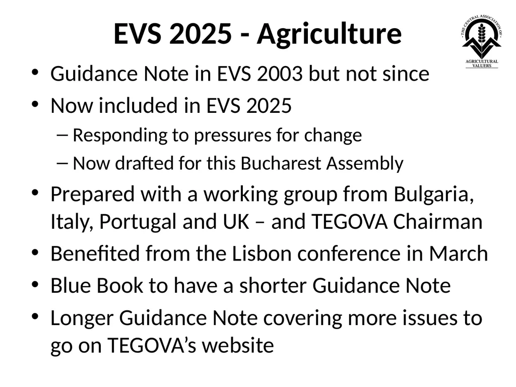 Agricultural Valuation: EVS 2025 Guidance Note - slide 2 of 19