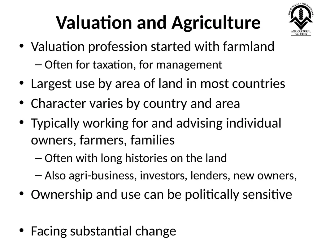 Agricultural Valuation: EVS 2025 Guidance Note - slide 4 of 19