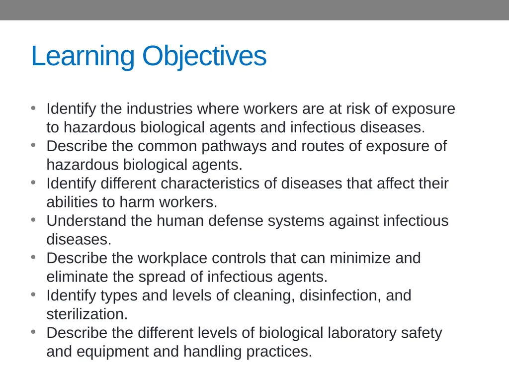 CHAPTER 15 Biological Hazards Learning Objectives - slide 2 of 15