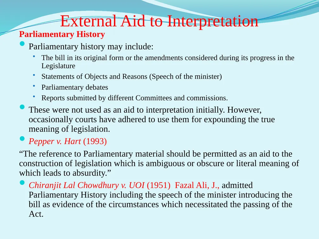 Interpretation of statute Unit III External aids - slide 9 of 22
