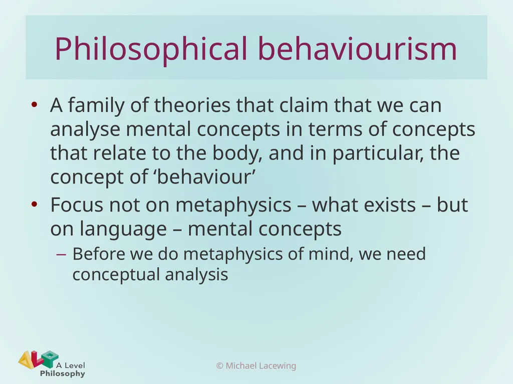 Philosophical behaviourism and consciousness - slide 2 of 10