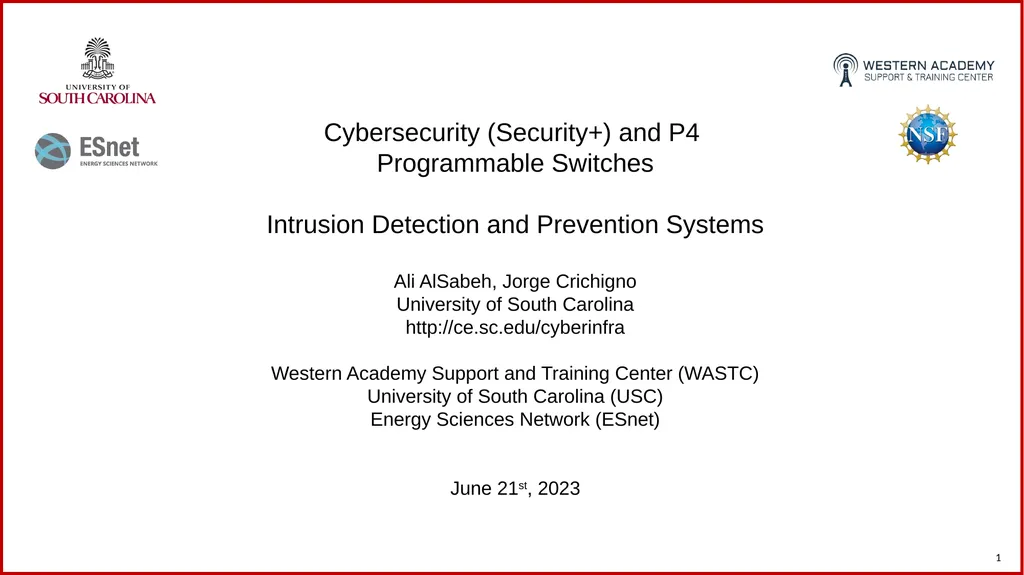 1 Cybersecurity (Security+) and P4 Programmable - slide 1 of 14