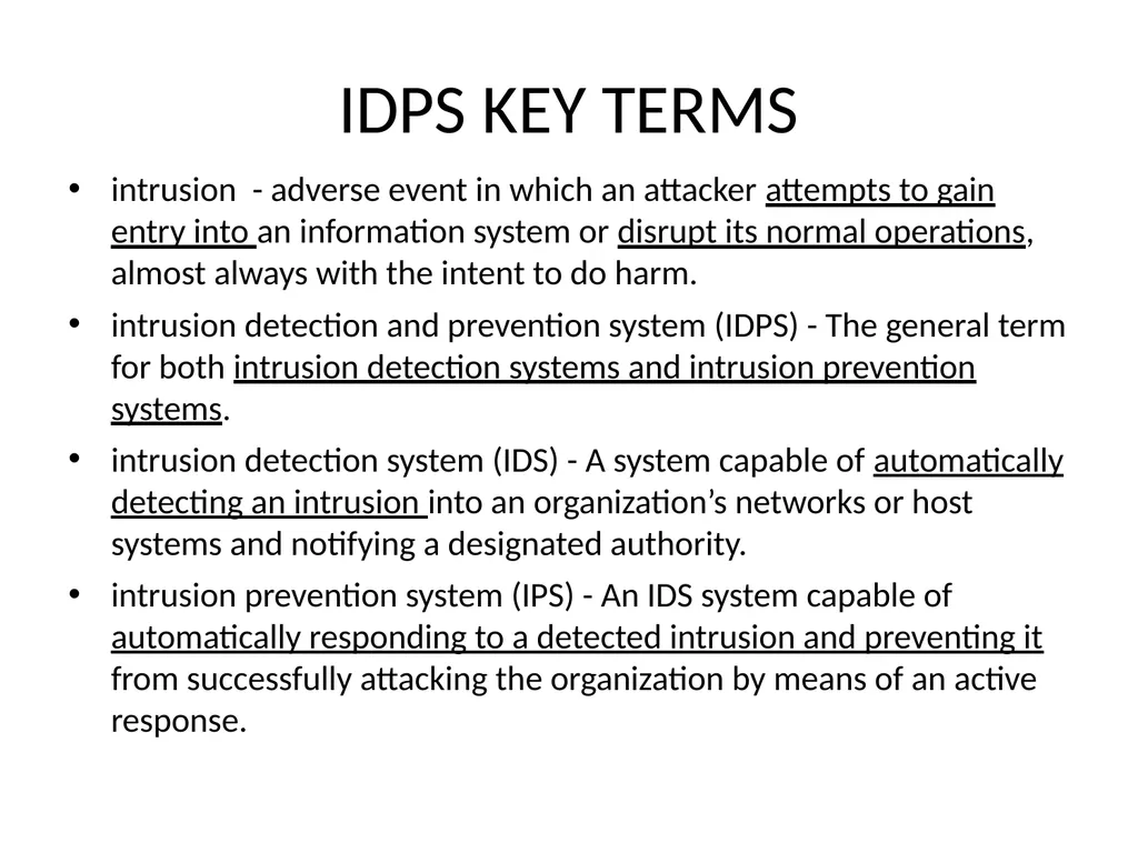 INTRUSION DETECTION AND PREVENTION SYSTEM (IDPS) - slide 2 of 41