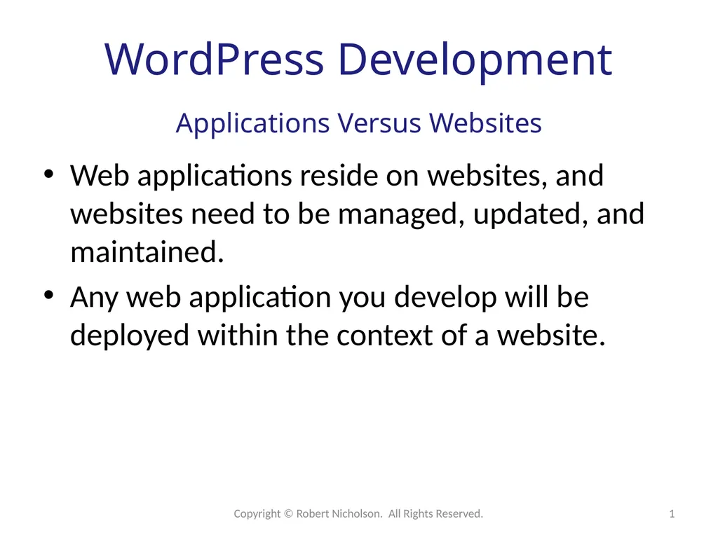 WordPress Development Web applications reside on - slide 1 of 26